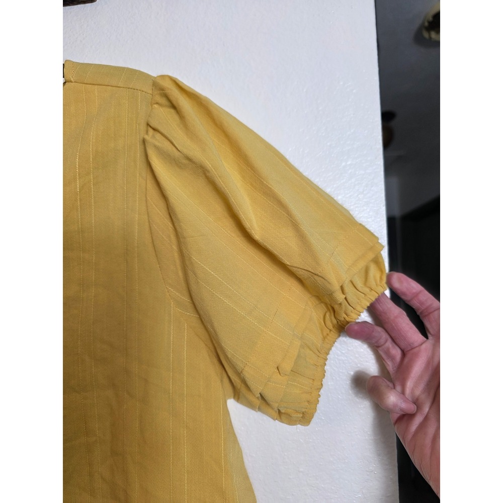 Ott Womens Mustard Yellow Button Front Puff Sleeve Blouse Large NEW - Picture 7 of 13